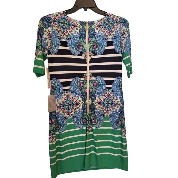 Eliza J Green Paisley Striped Mixed Print Shift Dress, 6, NWT - Picture 2 of 6
